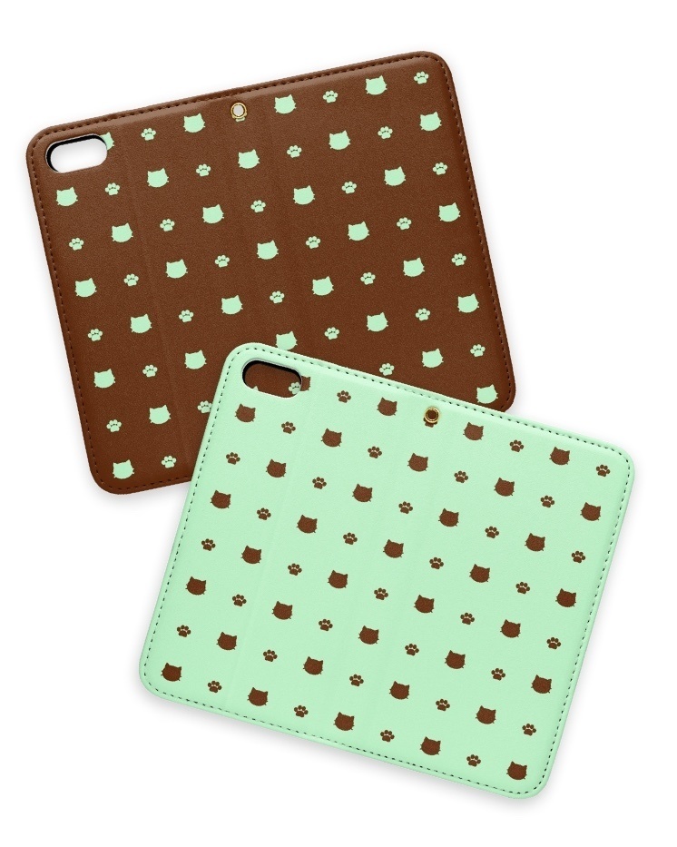 猫と肉球の手帳型iPhoneケース - チョコミント(ミント多め)