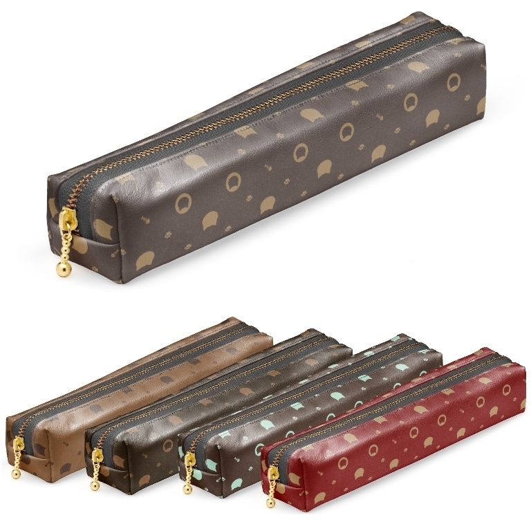 猫と肉球、時々おさかなのモノグラム ペンケース - 5color