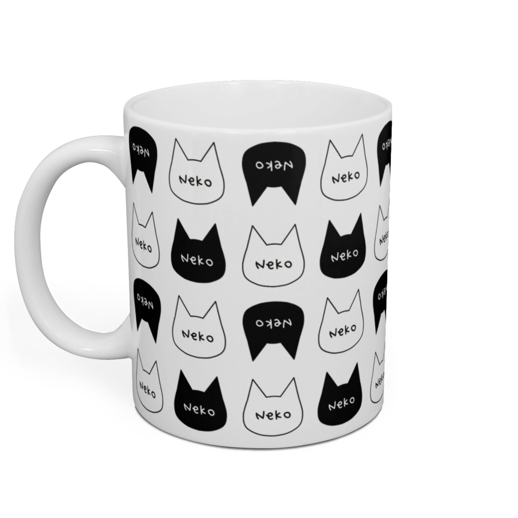 シンプルで可愛い猫柄マグカップ - 直径 8 cm / 高さ 9.5 cm