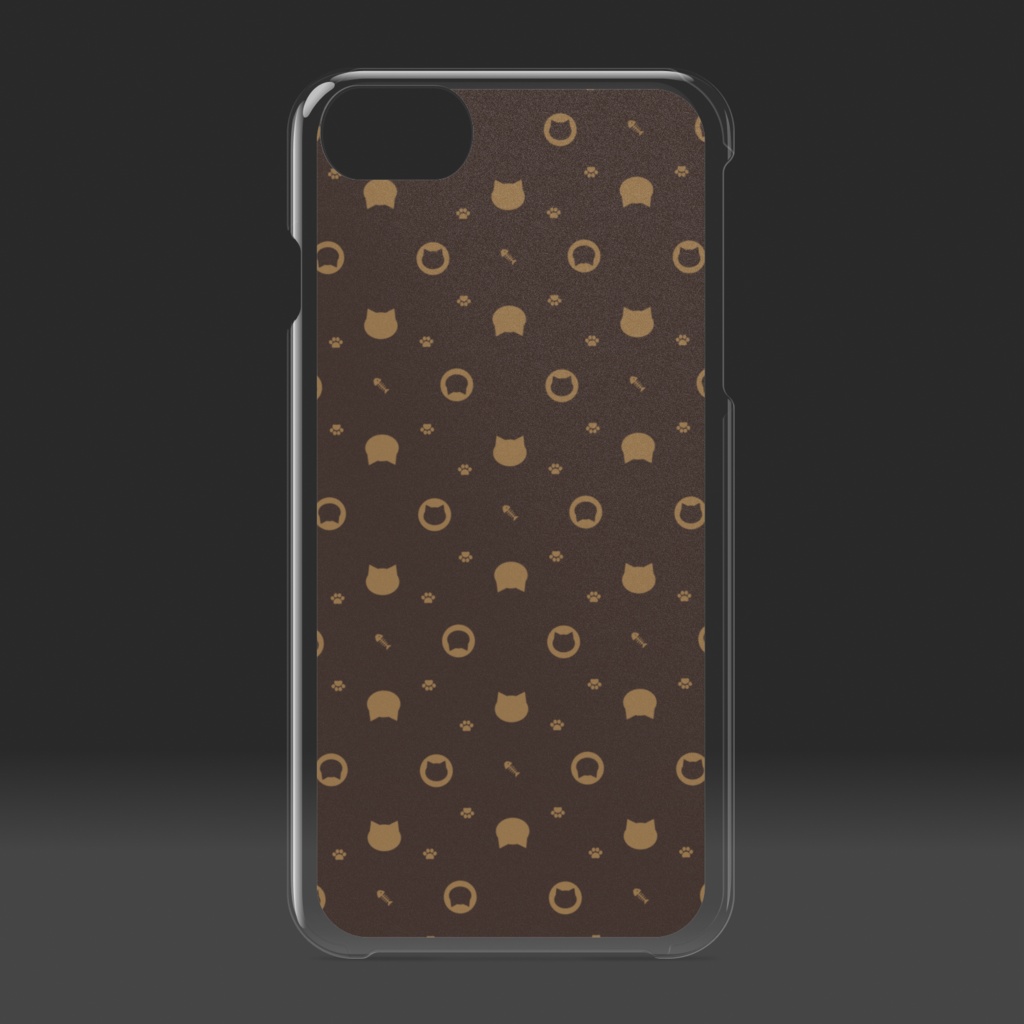 猫と肉球、時々おさかなのモノグラム クリアiPhoneケース - ミルクチョコ