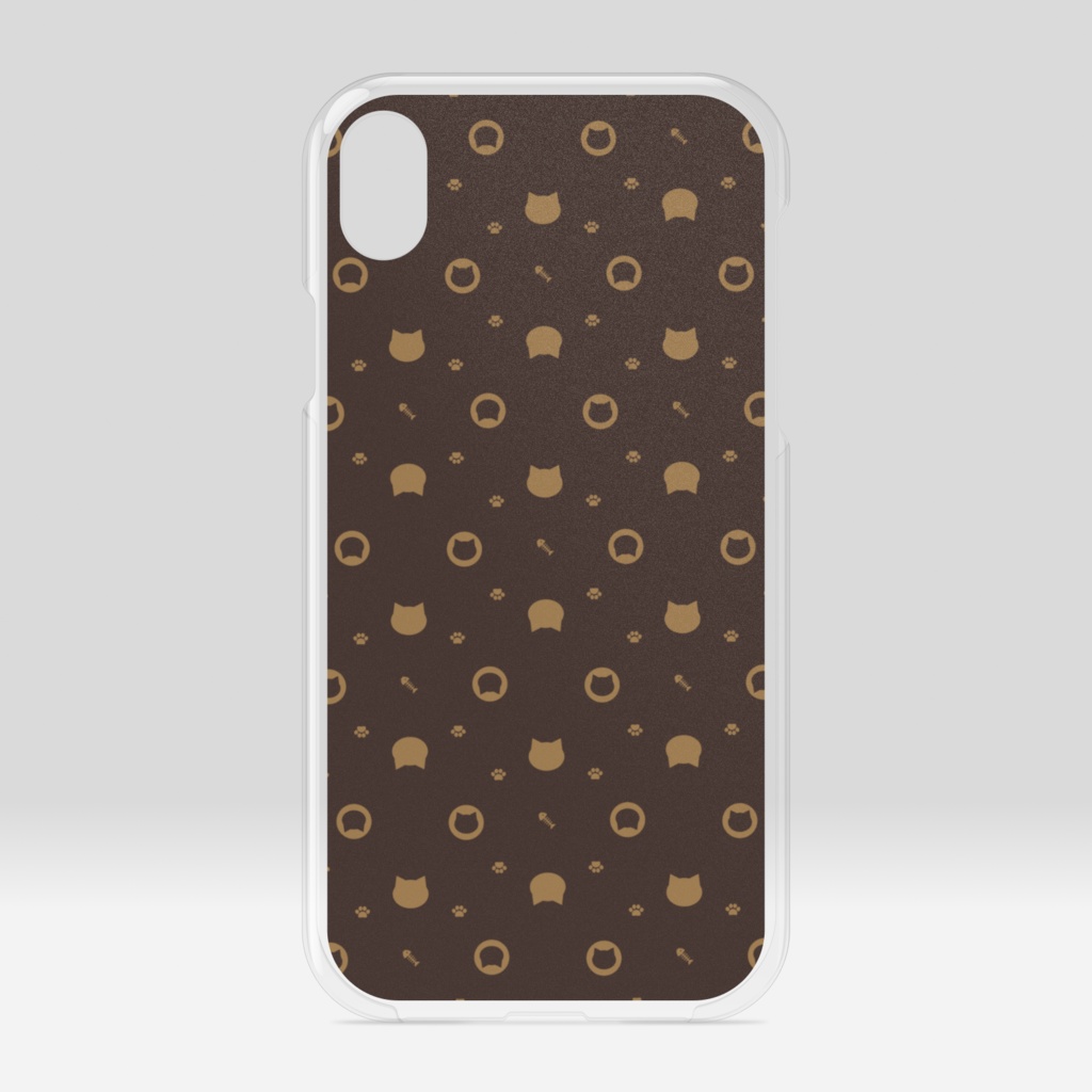 猫と肉球、時々おさかなのモノグラム クリアiPhoneケース - ミルクチョコ