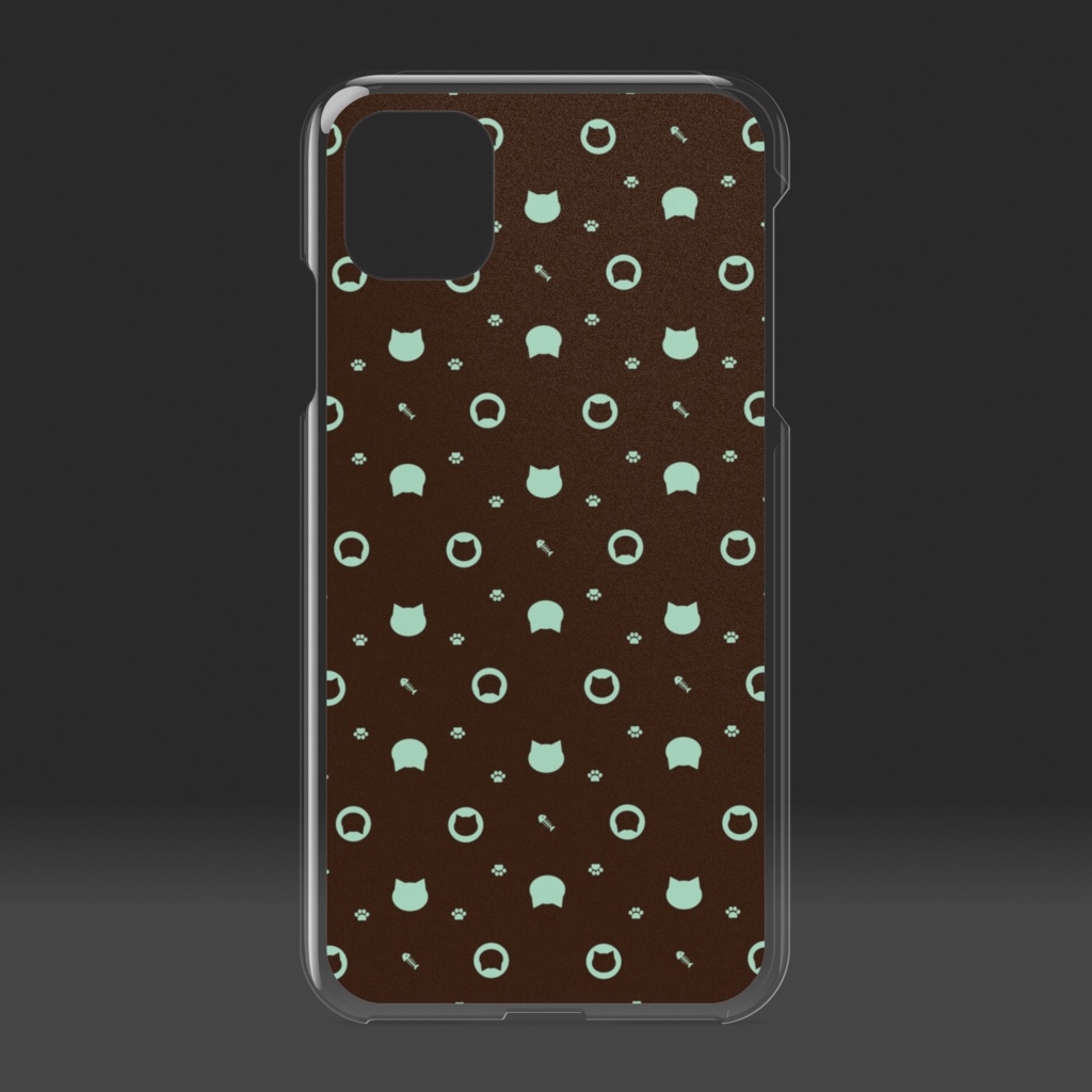 猫と肉球、時々おさかなのモノグラム クリアiPhoneケース - チョコミント