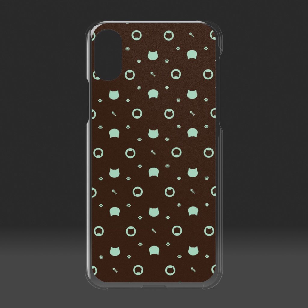 猫と肉球、時々おさかなのモノグラム クリアiPhoneケース - チョコミント