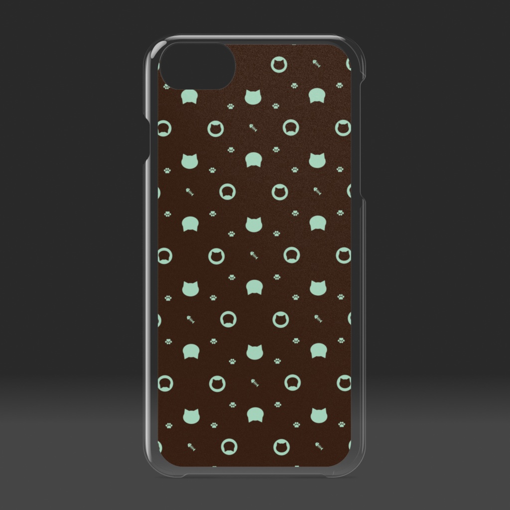 猫と肉球、時々おさかなのモノグラム クリアiPhoneケース - チョコミント
