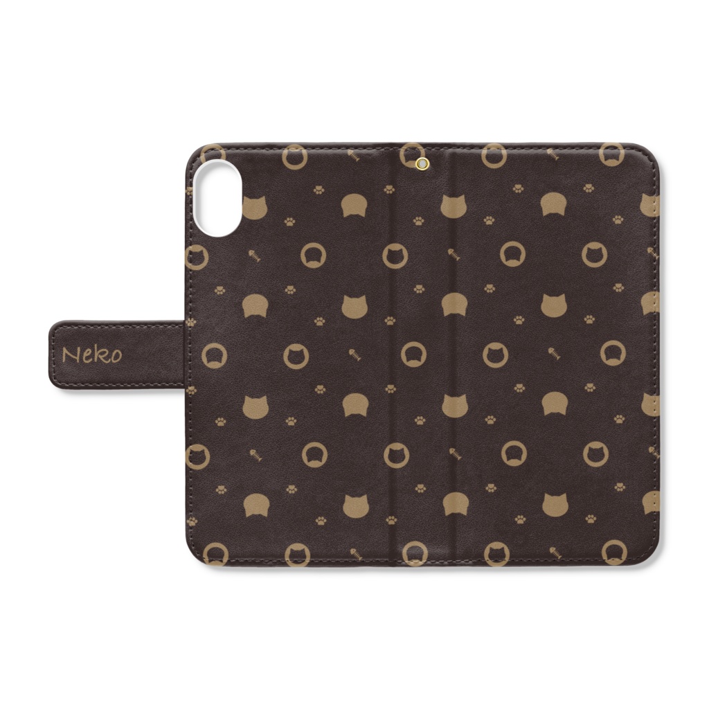 猫と肉球、時々おさかな モノグラム風 手帳型iPhoneケース 手帳型スマホケース