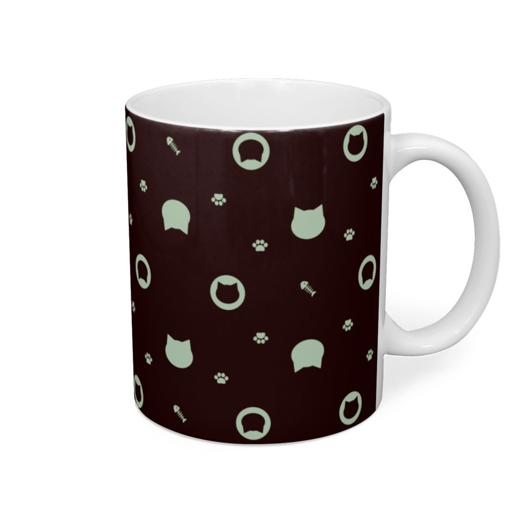 猫と肉球、時々おさかなのモノグラム風マグカップ - 直径 8 cm / 高さ 9.5 cm