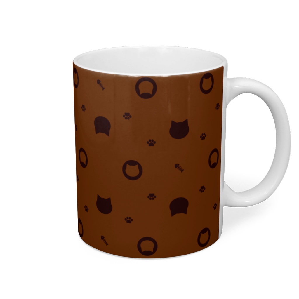 猫と肉球、時々おさかなのモノグラム風マグカップ - 直径 8 cm / 高さ 9.5 cm