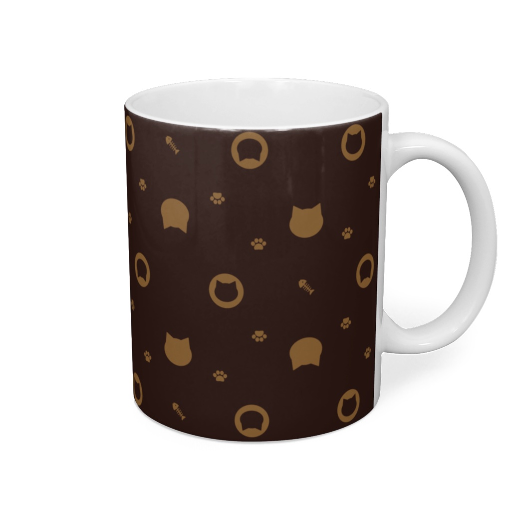 猫と肉球、時々おさかなのモノグラム風マグカップ - 直径 8 cm / 高さ 9.5 cm