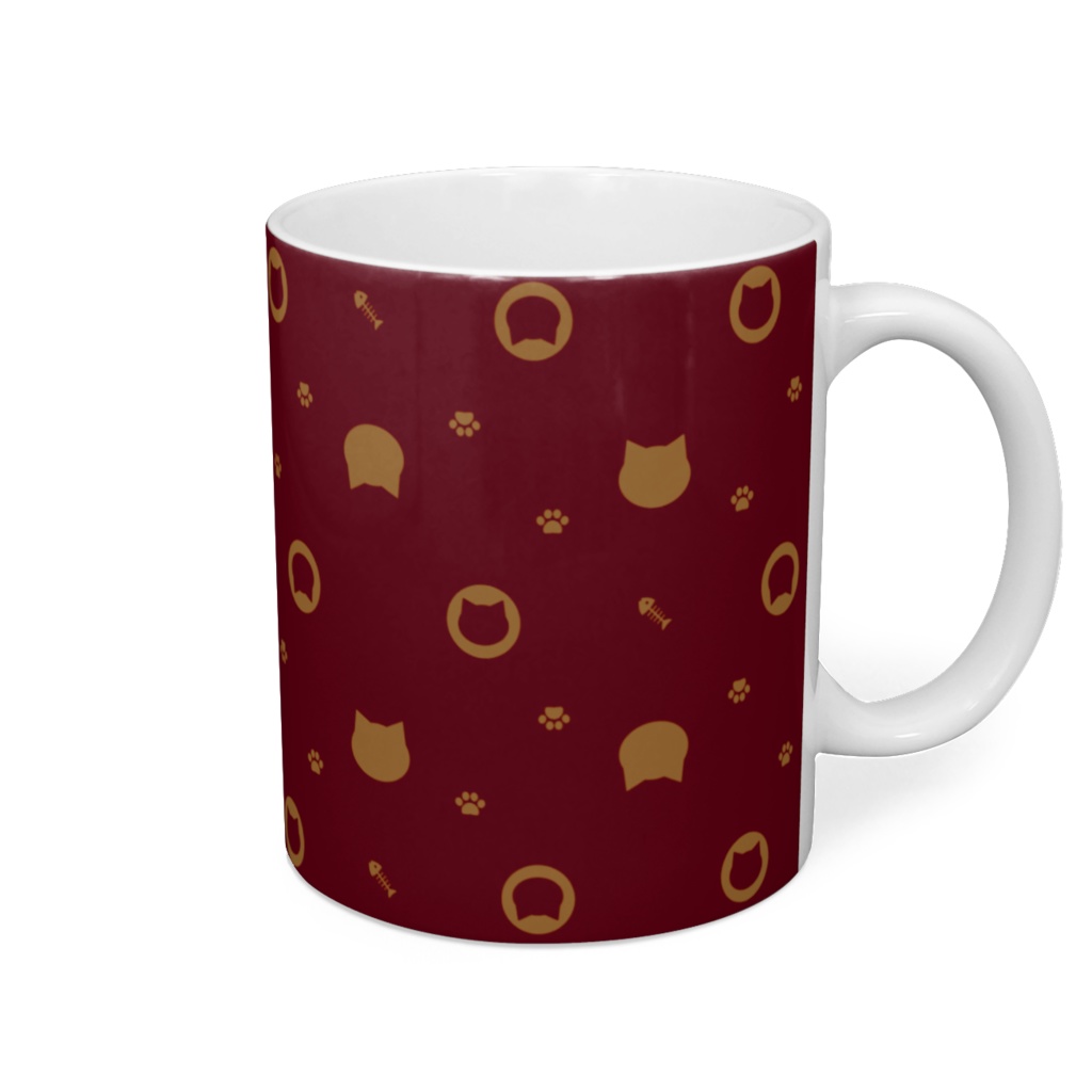猫と肉球、時々おさかなのモノグラム風マグカップ - 直径 8 cm / 高さ 9.5 cm