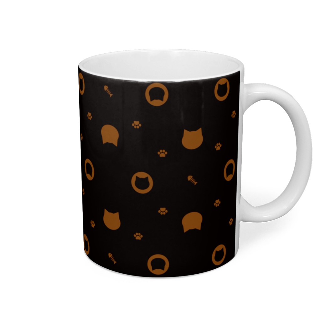 猫と肉球、時々おさかなのモノグラム風マグカップ - 直径 8 cm / 高さ 9.5 cm