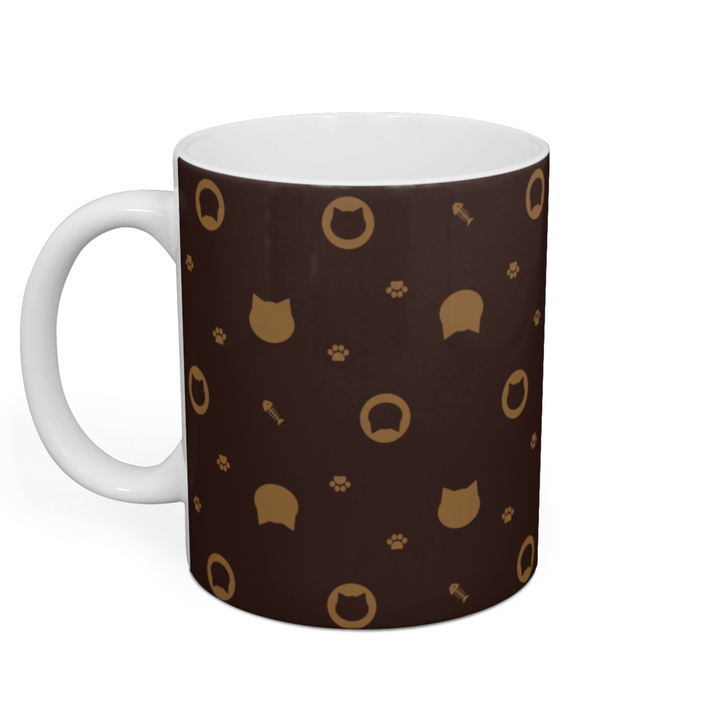 猫と肉球、時々おさかなのモノグラム風マグカップ - 直径 8 cm / 高さ 9.5 cm