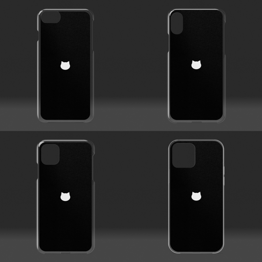 シンプル猫柄クリアiPhoneケース - ブラック