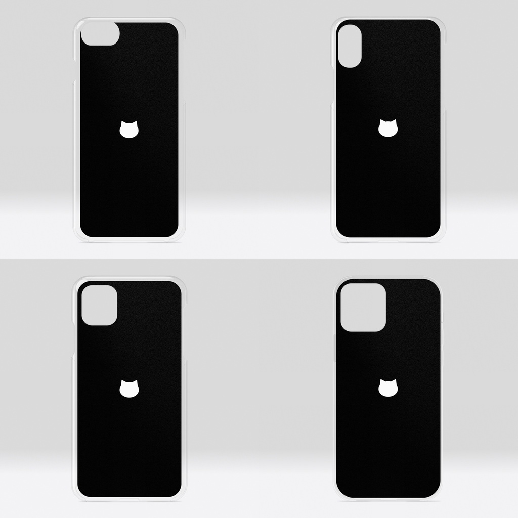 シンプル猫柄クリアiPhoneケース - ブラック