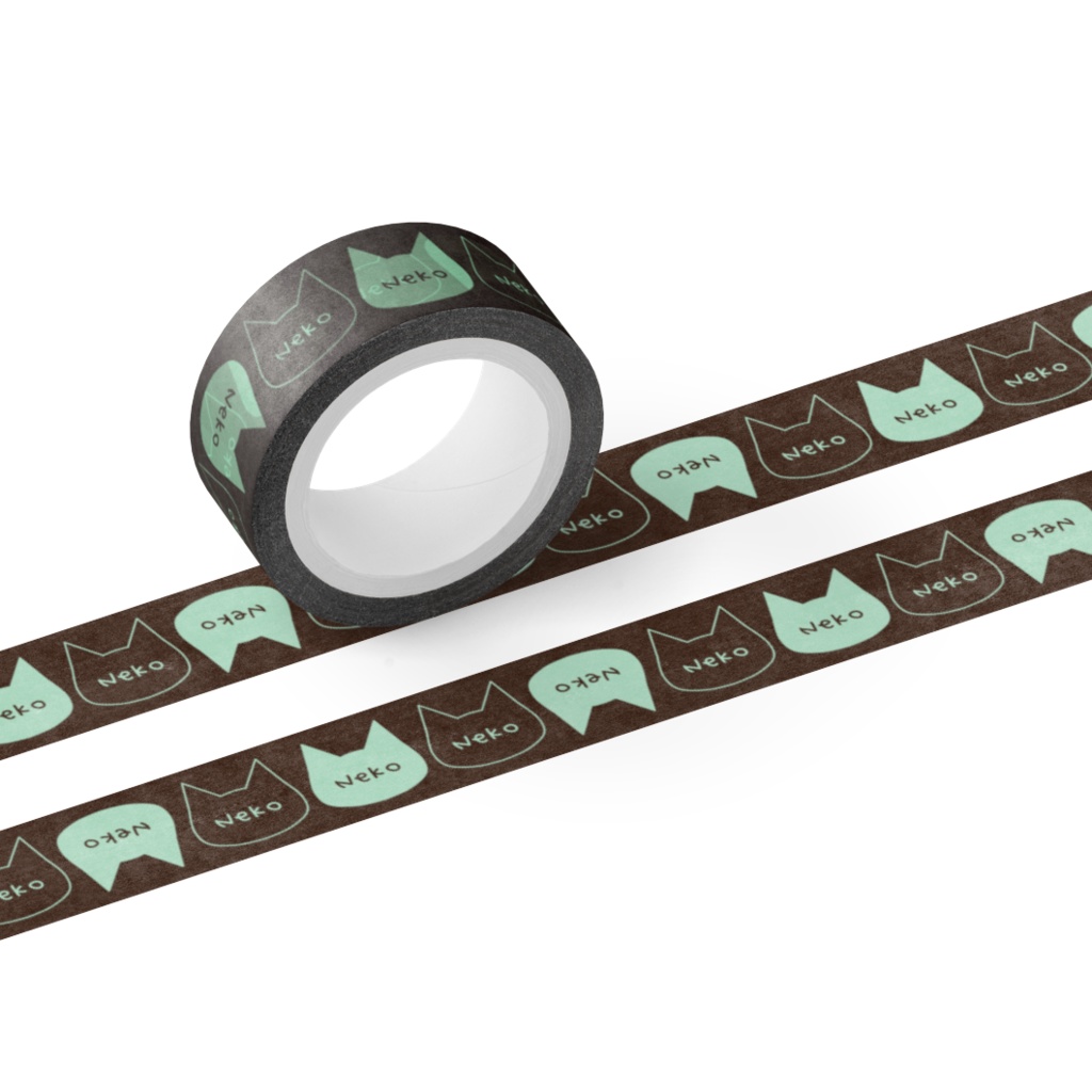 シンプルで可愛い猫柄マスキングテープ チョコミントカラー - 15×50mm