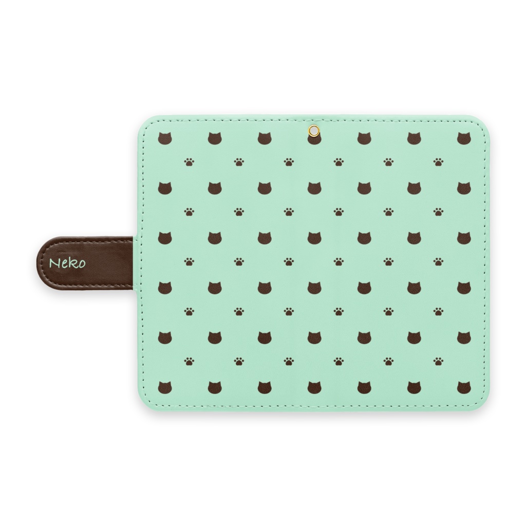 夏色!猫と肉球の手帳型スマホケース 手帳型Androidケース - チョコミント
