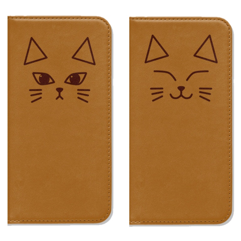 おめめパッチリにゃんこの手帳型iPhoneケース ベルトなし