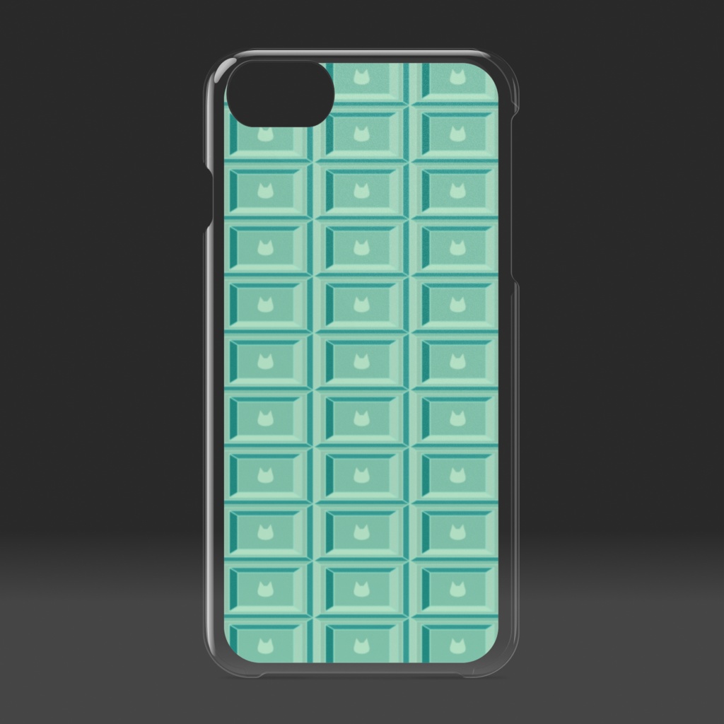 猫の模様が入ったミントチョコレート 板チョコ風クリアiPhoneケース - ロゴなし