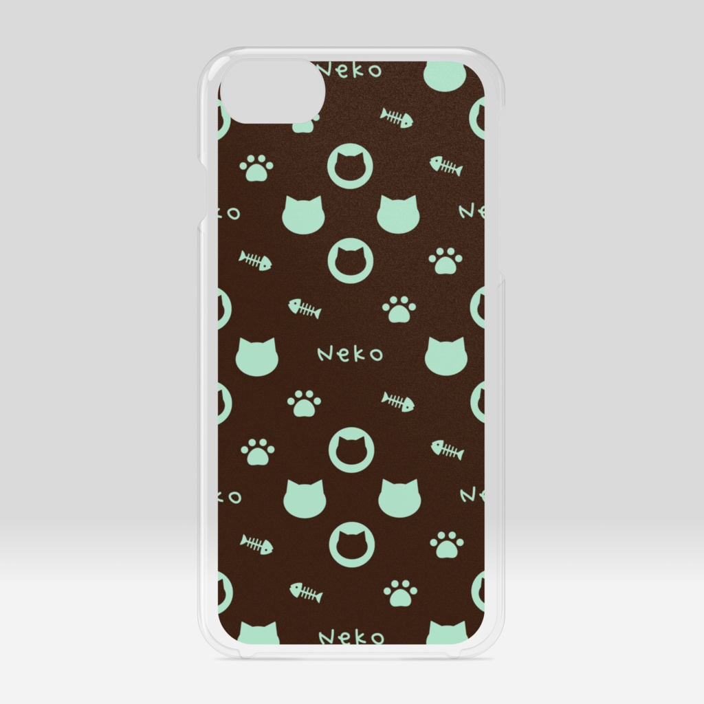 ねこねこモノグラム クリアiPhoneケース ハードケース - チョコミント