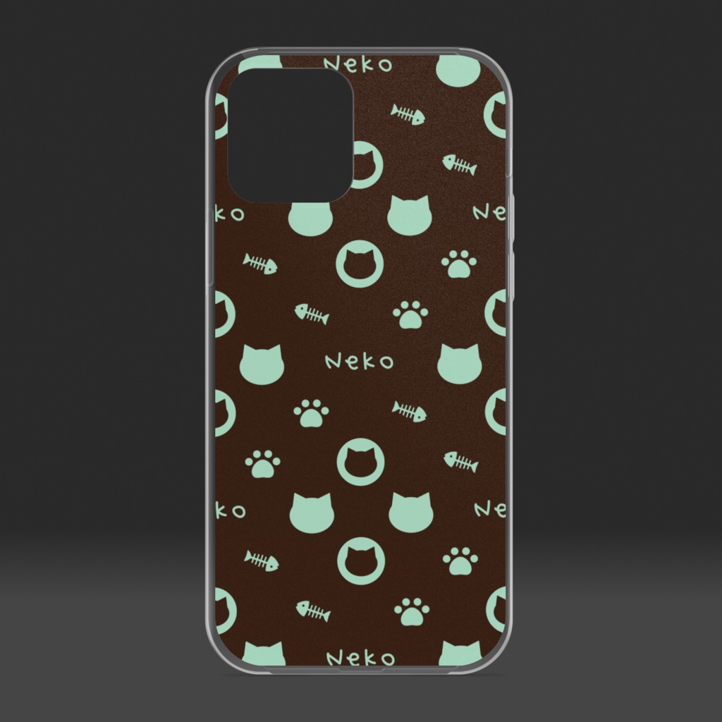 ねこねこモノグラム クリアiPhoneケース ハードケース - チョコミント
