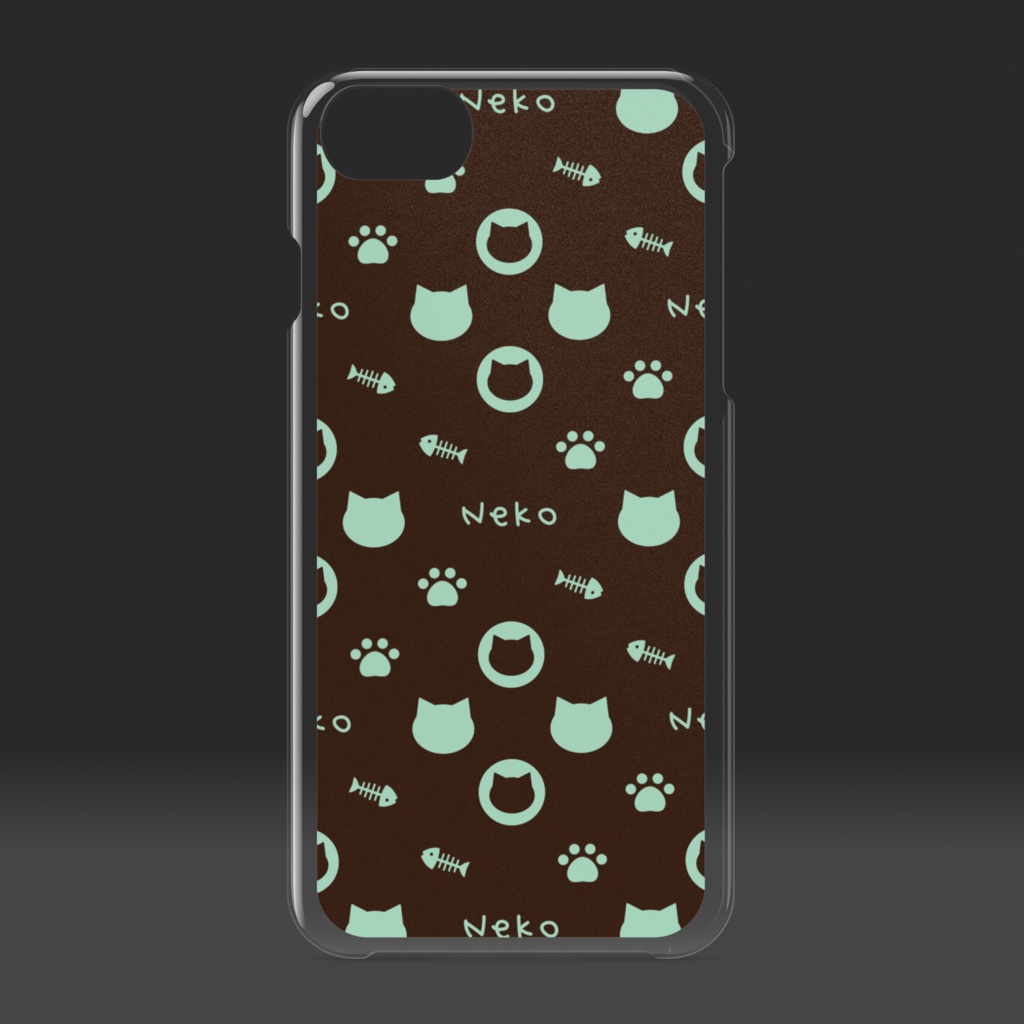 ねこねこモノグラム クリアiPhoneケース ハードケース - チョコミント