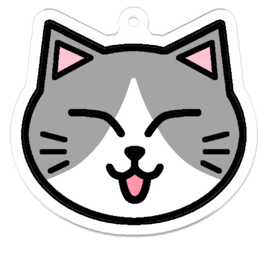 シンプルかわいい!ずんぐりねこのアクリルキーホルダー にっこりver. 50×50(mm) ※コーティングなし