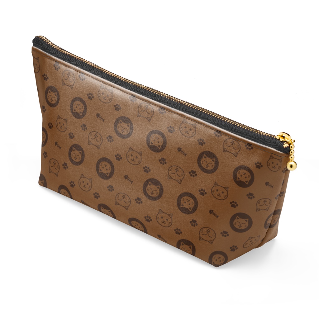 ずんぐりねこのモノグラム ポーチ 合皮 フェイクレザー