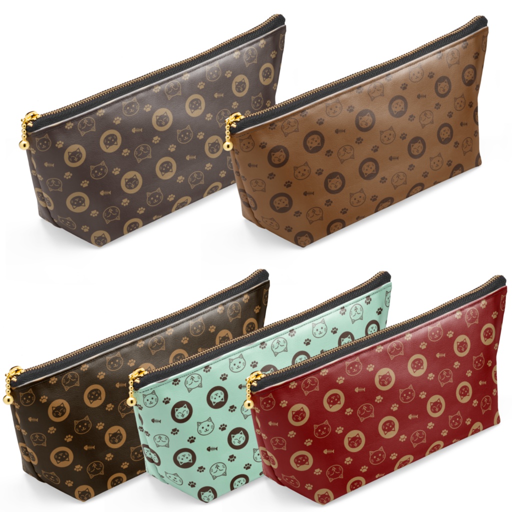 ずんぐりねこのモノグラム ポーチ 合皮 フェイクレザー