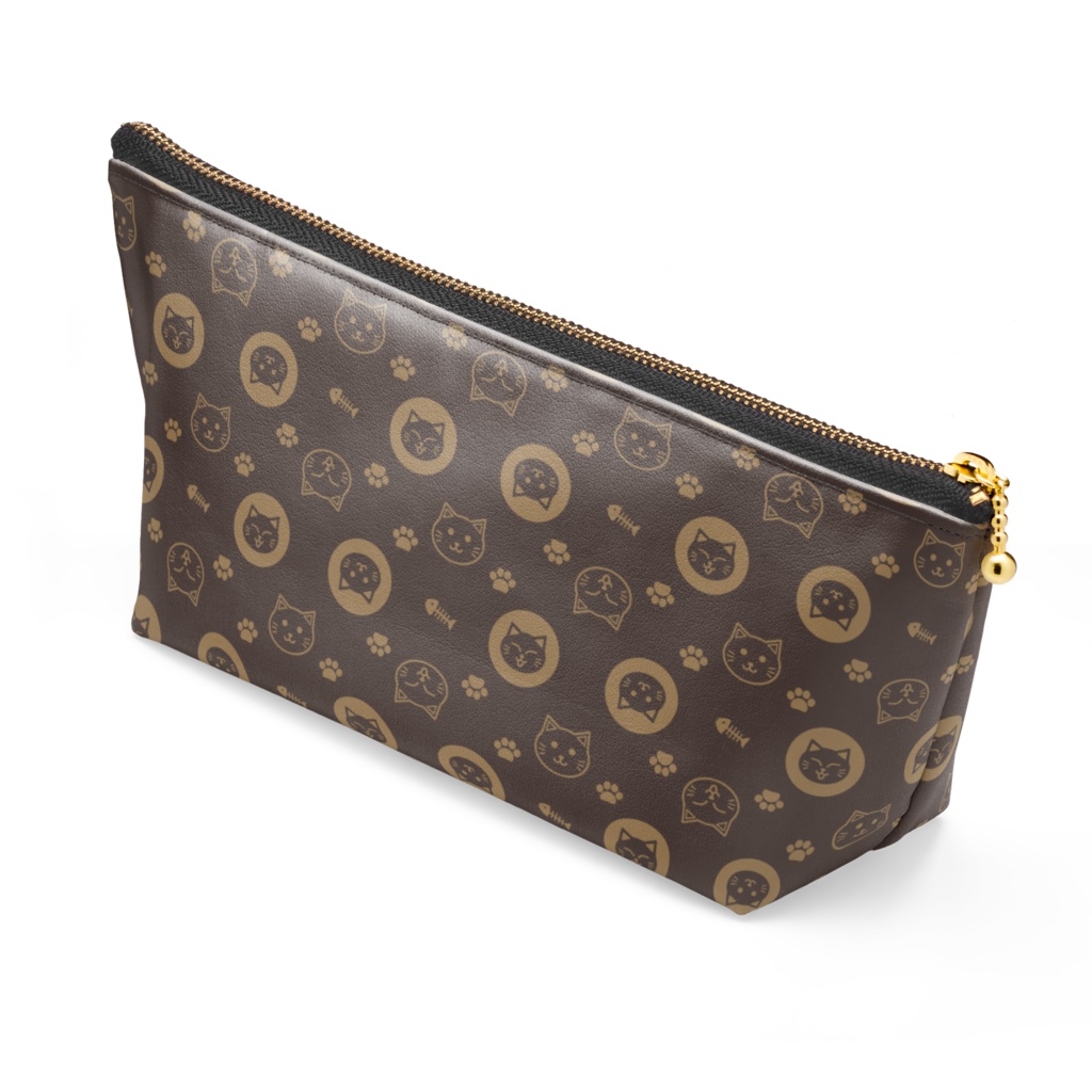 ずんぐりねこのモノグラム ポーチ 合皮 フェイクレザー