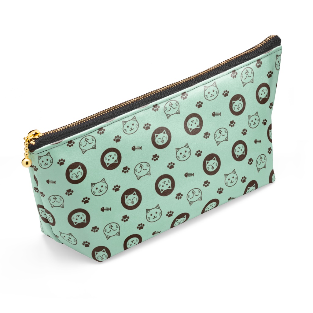 ずんぐりねこのモノグラム ポーチ 合皮 フェイクレザー