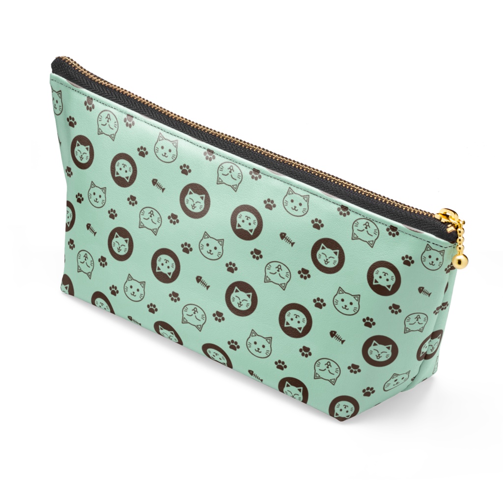 ずんぐりねこのモノグラム ポーチ 合皮 フェイクレザー