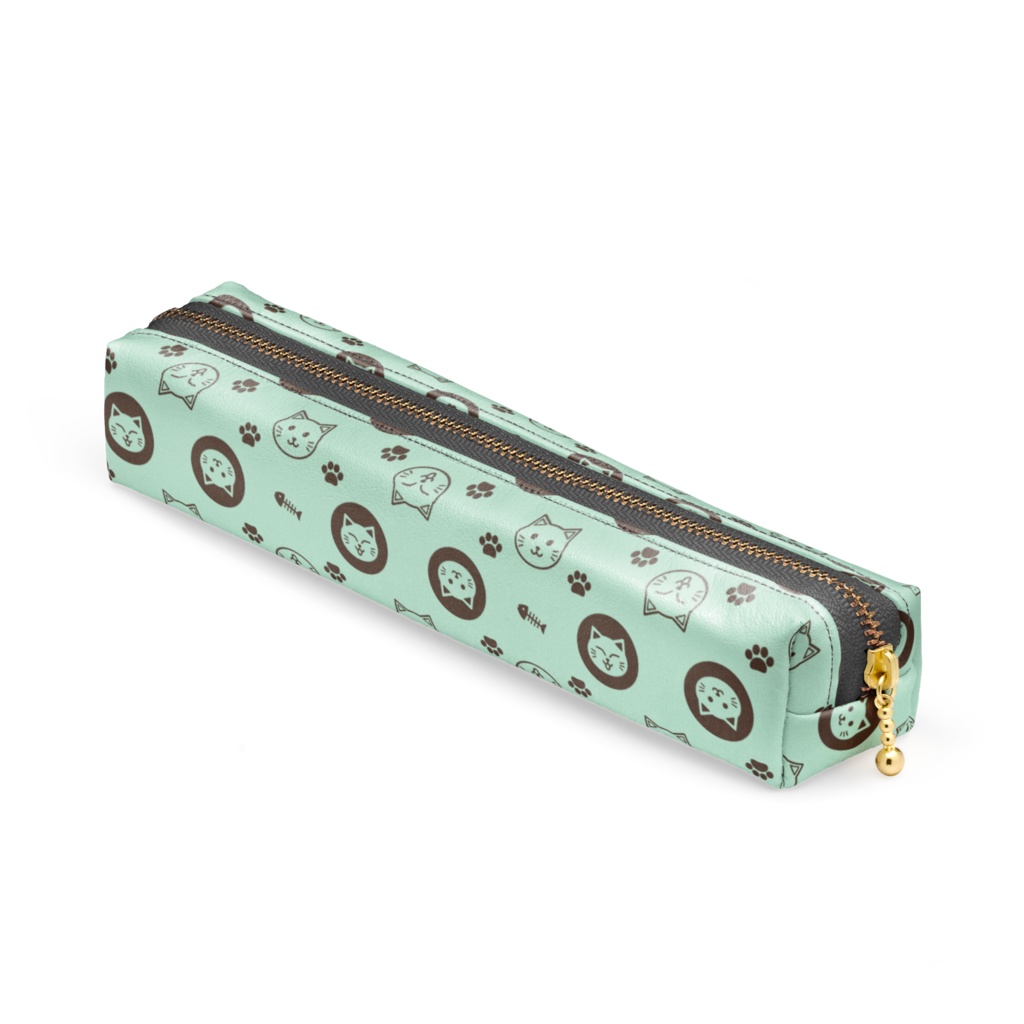 ずんぐりねこのモノグラムペンケース フェイクレザー 合皮