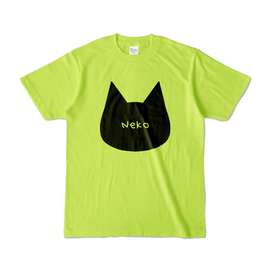 【ライトグリーン】シンプルでかわいい猫柄Tシャツ 黒猫 男女兼用 レディース メンズ ユニセックス