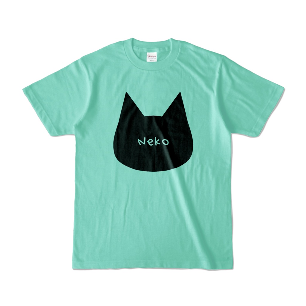 【アイスグリーン】シンプルでかわいい猫柄Tシャツ 黒猫 男女兼用 レディース メンズ ユニセックス