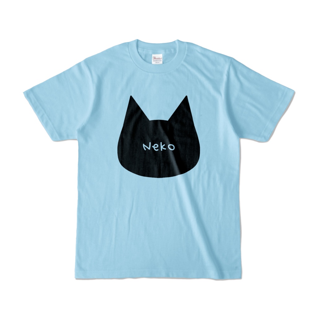 【ライトブルー】シンプルでかわいい猫柄Tシャツ 黒猫 男女兼用 レディース メンズ ユニセックス
