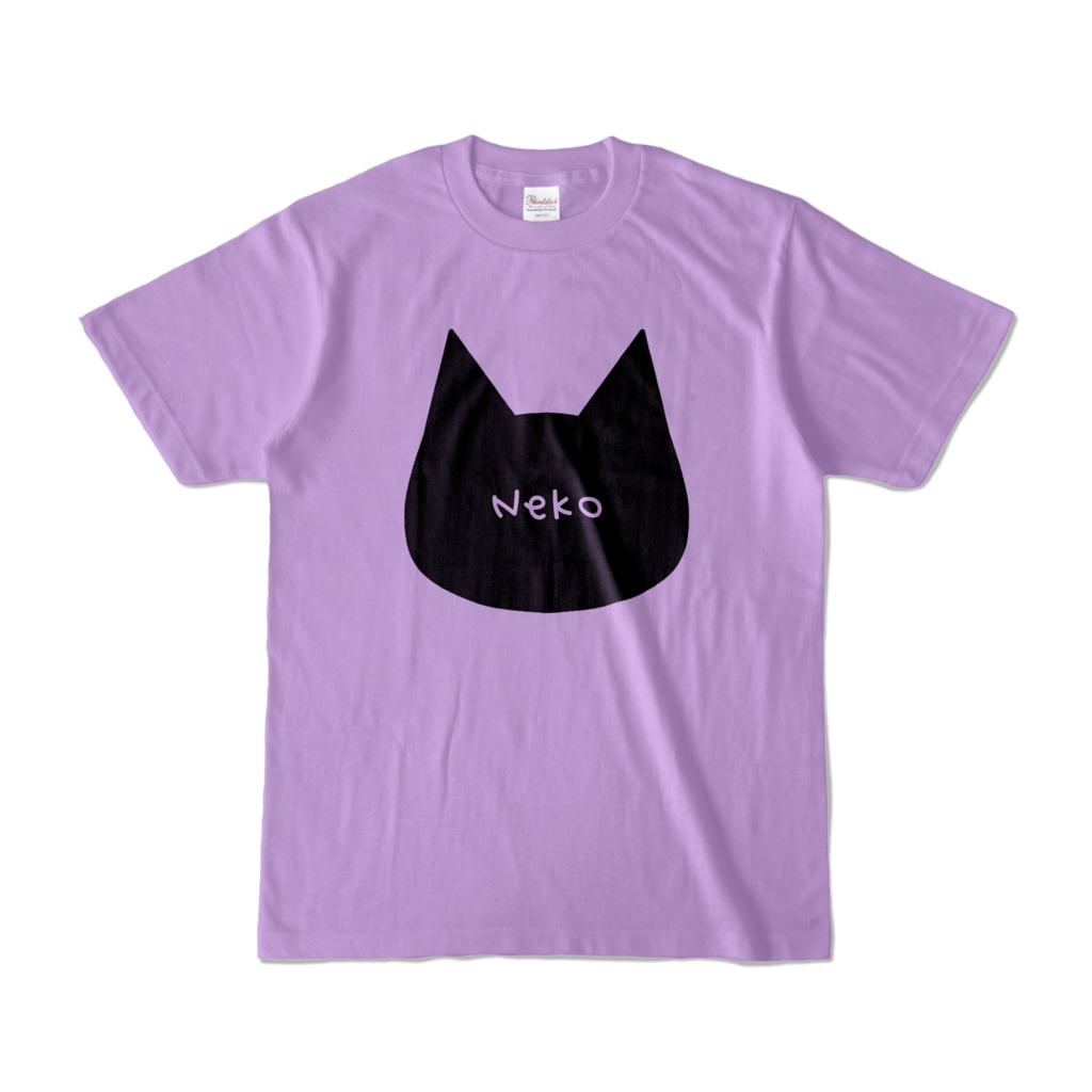 【ライトパープル】シンプルでかわいい猫柄Tシャツ 黒猫 男女兼用 レディース メンズ ユニセックス