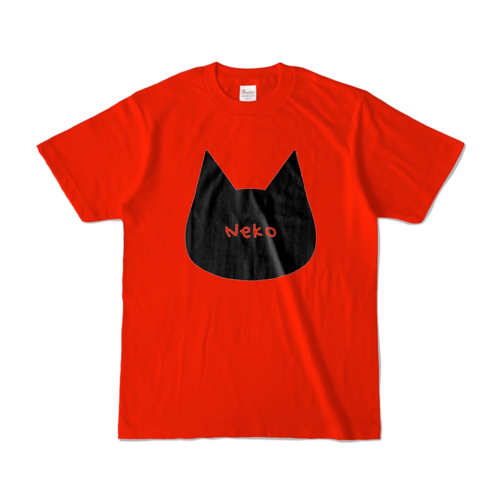 【レッド】シンプルでかわいい猫柄Tシャツ 黒猫 男女兼用 レディース メンズ ユニセックス