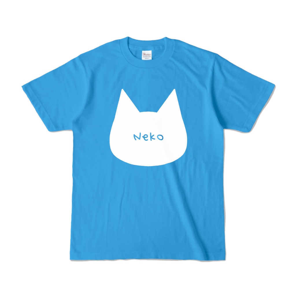 【ターコイズ】シンプルでかわいい猫柄Tシャツ 白猫 男女兼用 レディース メンズ ユニセックス