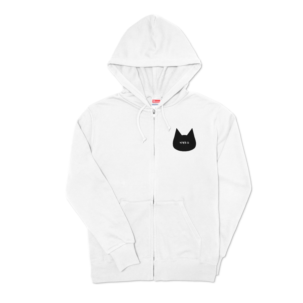 シンプルでかわいい猫柄ジップパーカー 白猫 黒猫 男女兼用 レディース メンズ ユニセックス ブラック/杢グレー/ホワイト/バーガンディ/ネイビー