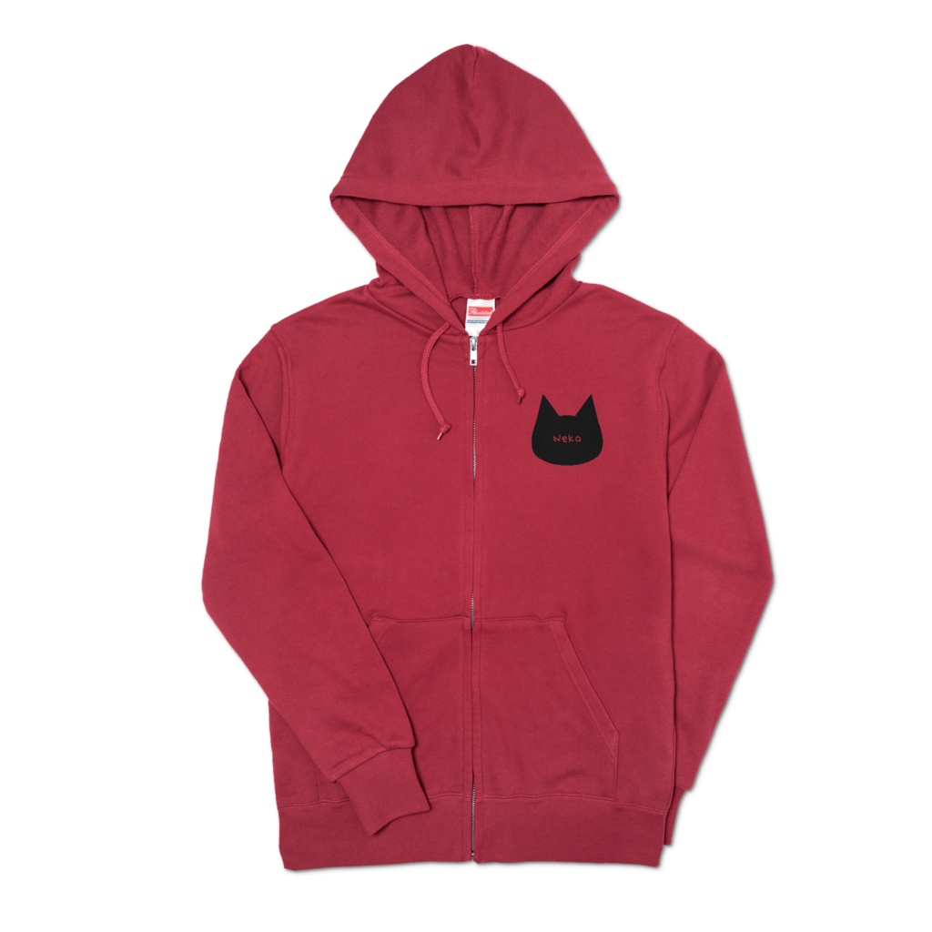 シンプルでかわいい猫柄ジップパーカー 白猫 黒猫 男女兼用 レディース メンズ ユニセックス ブラック/杢グレー/ホワイト/バーガンディ/ネイビー