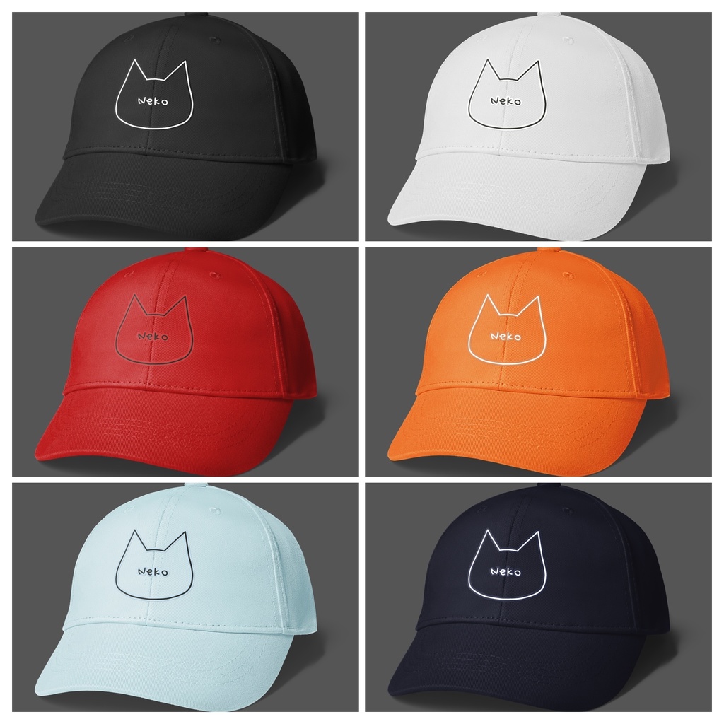 シンプルでかわいい猫柄キャップ 帽子 男女兼用 レディース メンズ ブラック/ホワイト/レッド/オレンジ/ライトブルー/ネイビー