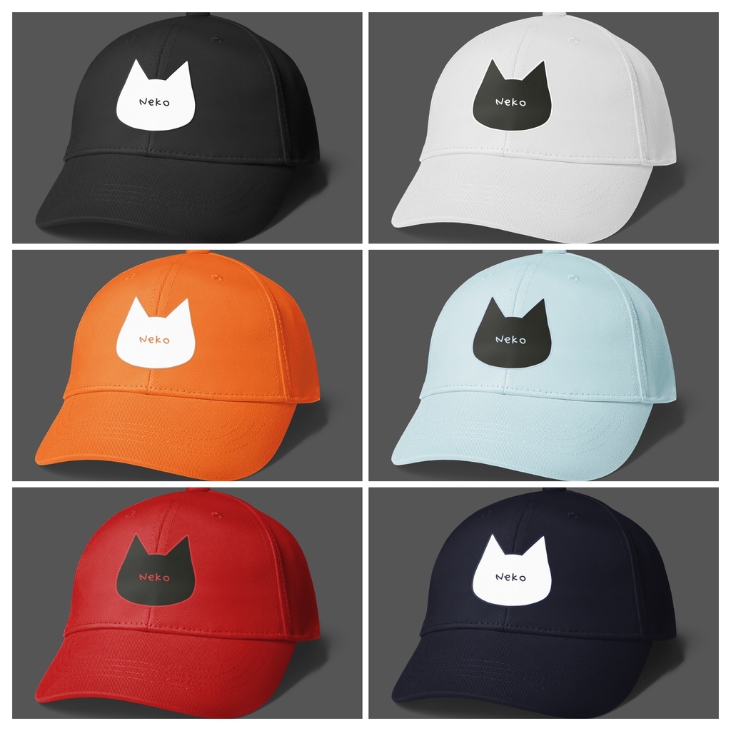 シンプルでかわいい猫柄キャップ 帽子 白猫 黒猫 男女兼用 レディース メンズ ブラック/ホワイト/レッド/オレンジ/ライトブルー/ネイビー