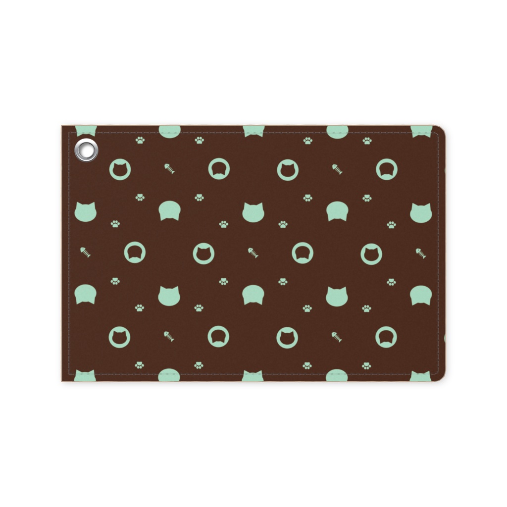 猫と肉球、時々おさかなのモノグラム パスケース チョコレートカラー 通勤 通学 ICカード入れ