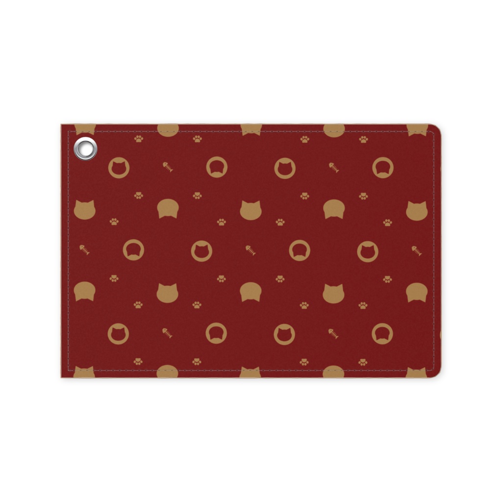 猫と肉球、時々おさかなのモノグラム パスケース チョコレートカラー 通勤 通学 ICカード入れ