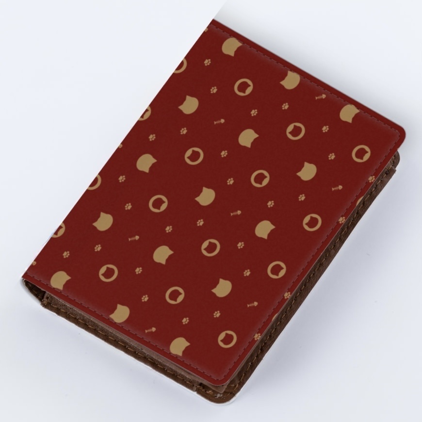 猫と肉球、時々おさかなのモノグラム 名刺入れ チョコレートカラー