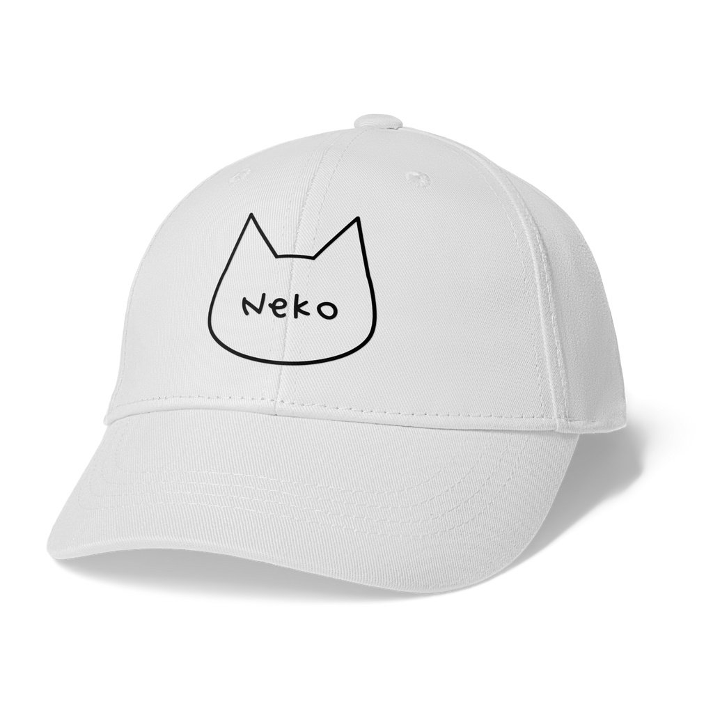 【猫好き専用】手書き風 Neko ワンポイントキャップ ホワイト