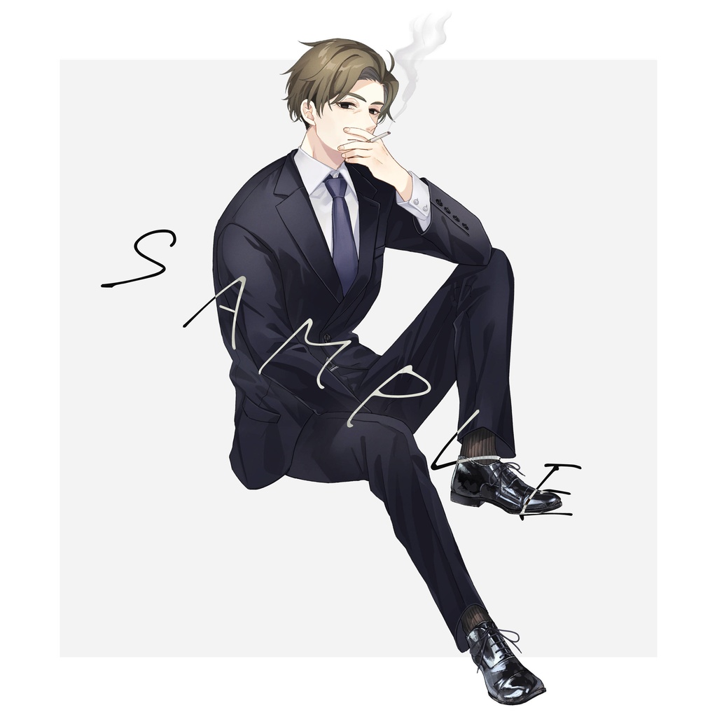 【立ち絵素材】煙草スーツ男性【表情差分8種】