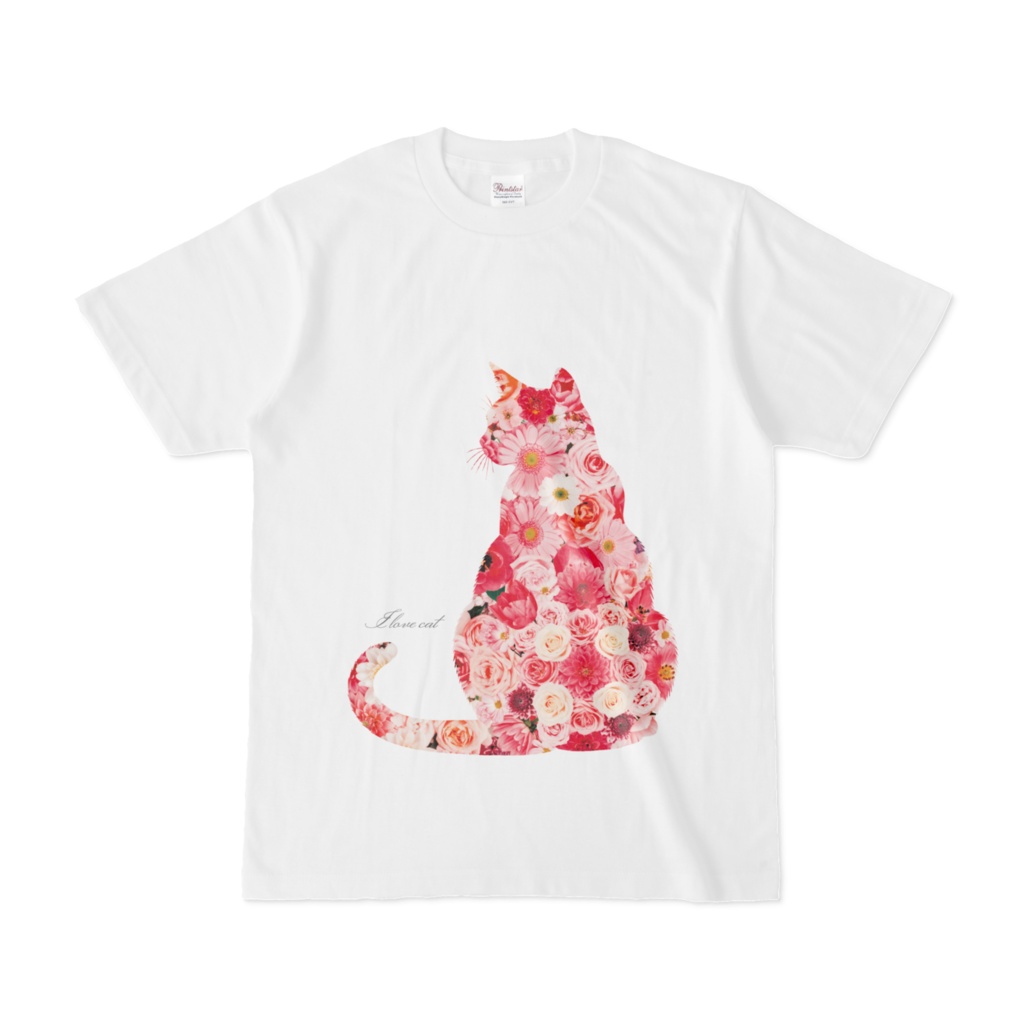 ピンクの花を見つめる猫の午後Tシャツ