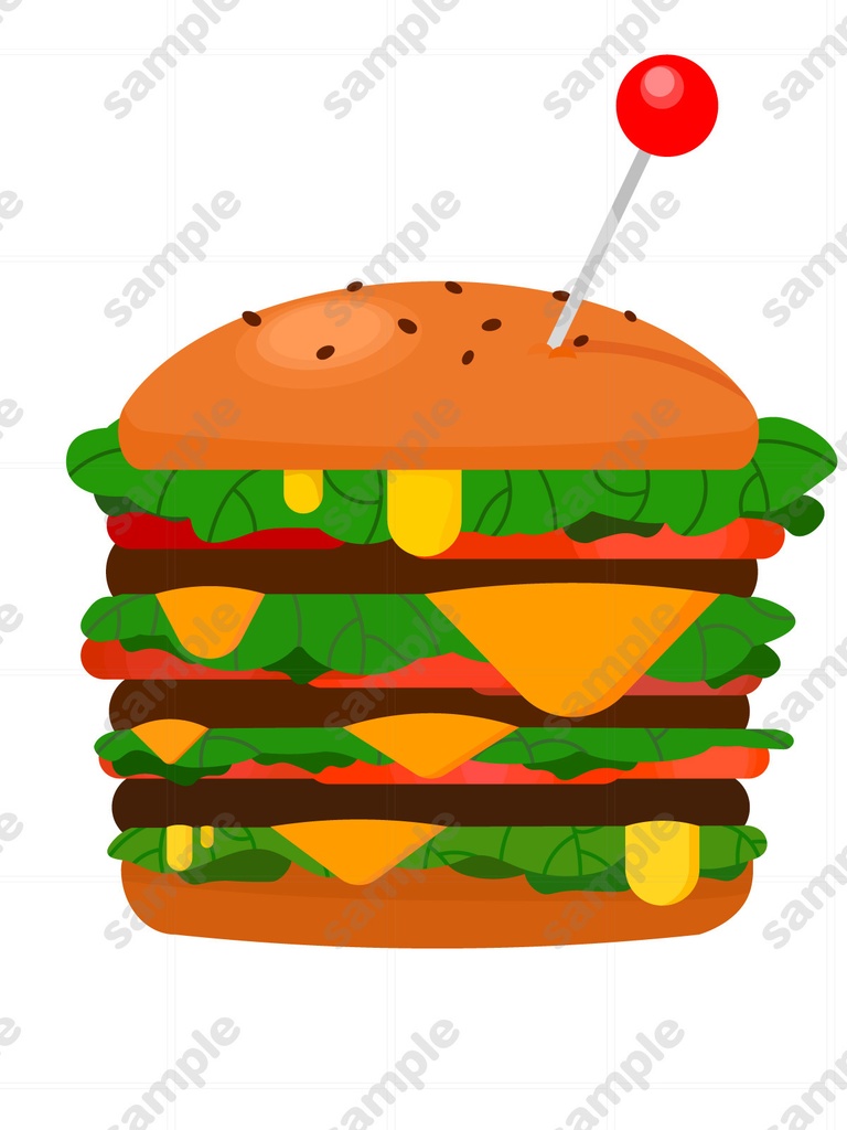 ピンが刺さったチーズバーガー