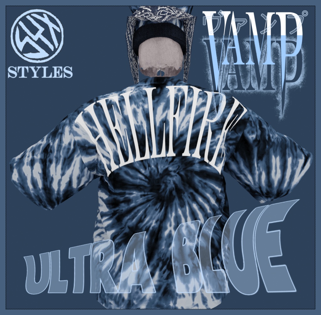 STYLES NYC™ ULTRA BLUE VAMP ⚪ TIE-DYE T SHIRT \\ ✧ 地獄の炎・死のクラブ ☆✧ ウルトラブルー・ヴァンプ
