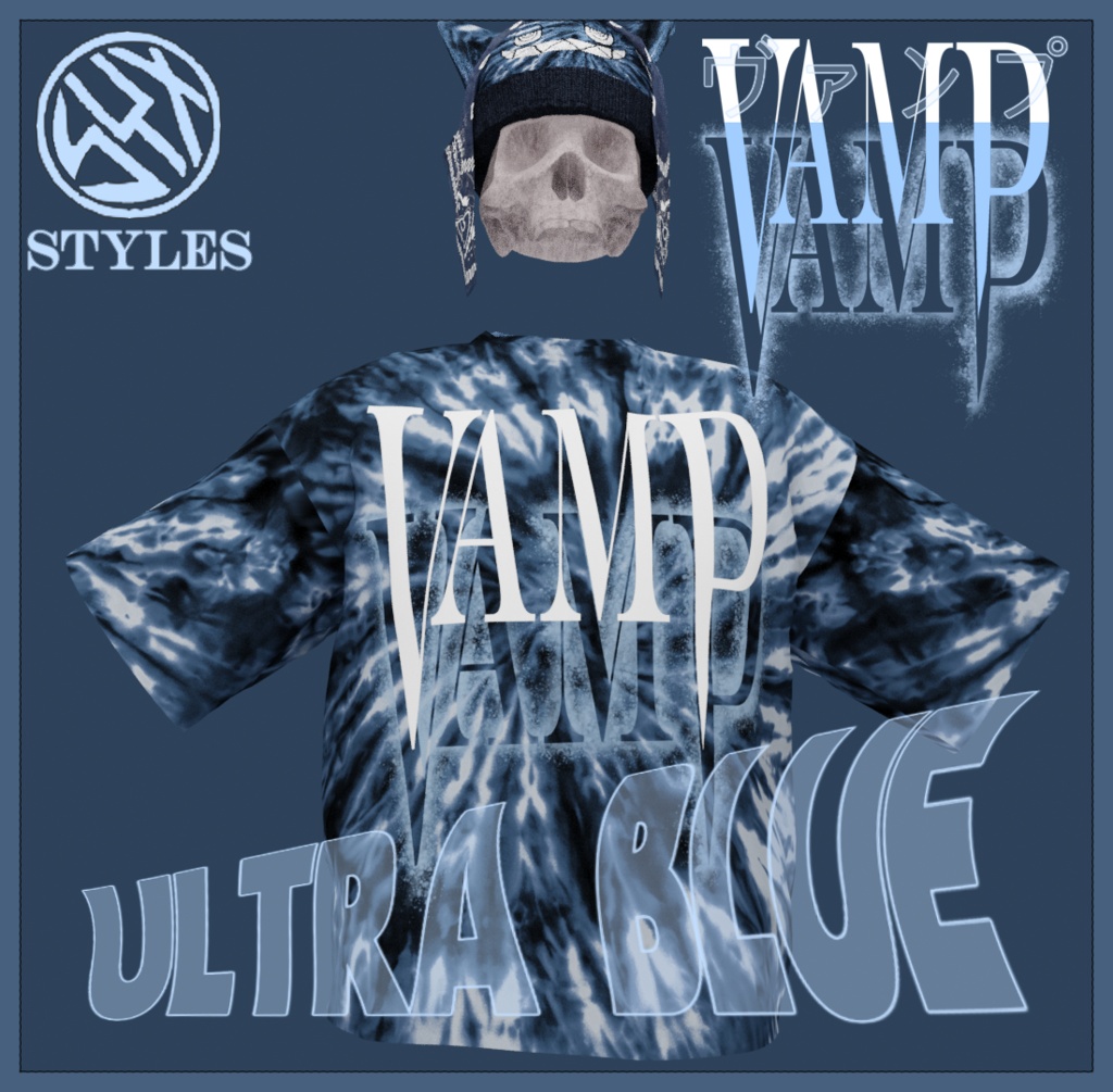 STYLES NYC™ ULTRA BLUE VAMP ⚪ TIE-DYE T SHIRT \\ ✧ 地獄の炎・死のクラブ ☆✧ ウルトラブルー・ヴァンプ 
